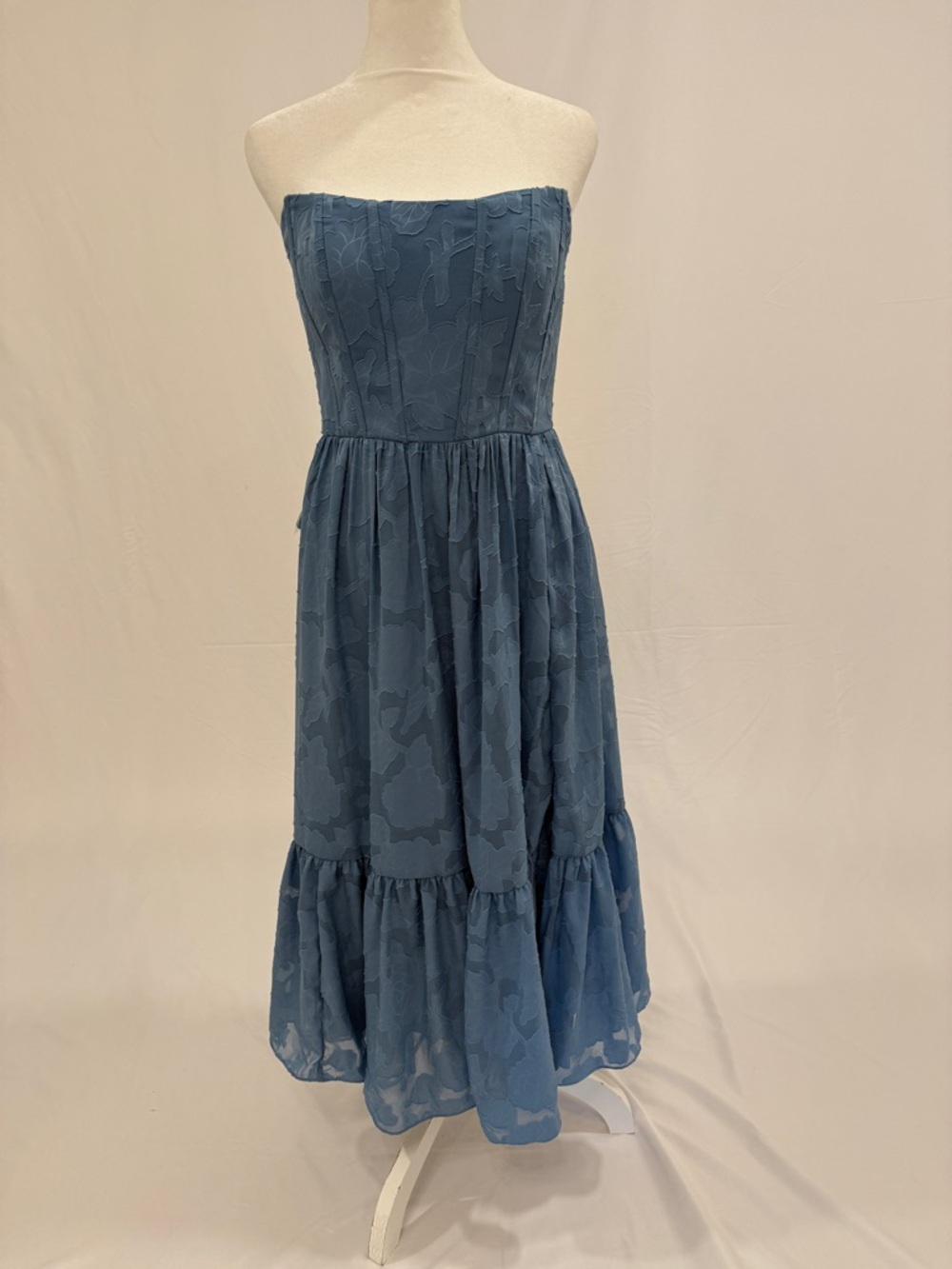 Azazie Delphina in Dusty Blue Strapless Tiered Midi Dress